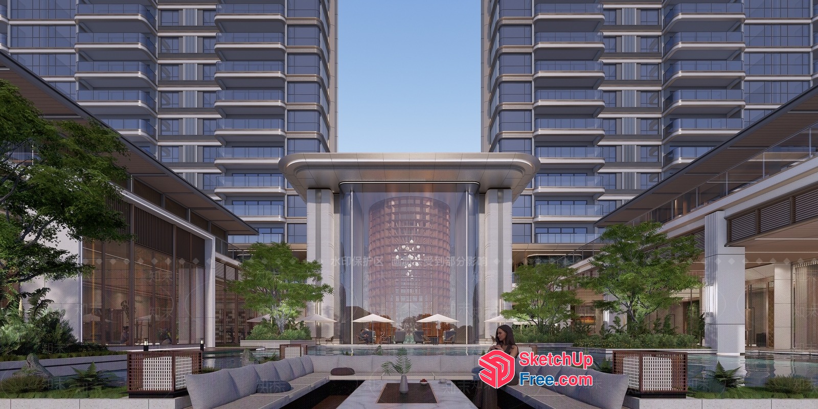 Modern High-Rise Building With Elegant Glass Curtain Wall 3D SketchUp File
