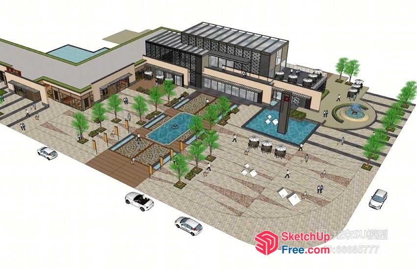 Commercial Street With Modern Architecture And Landscaping 3D SketchUp File