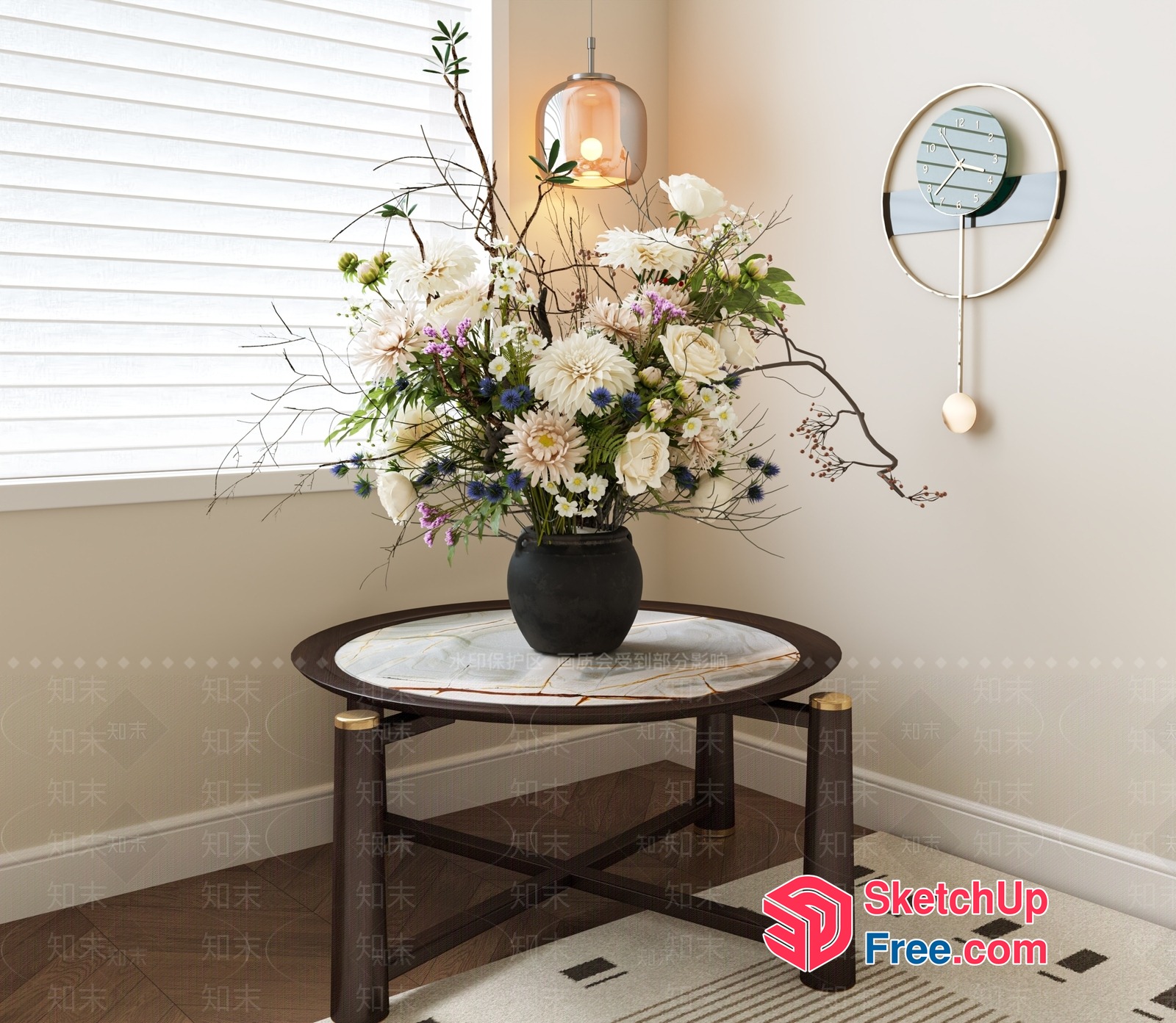 Elegant Floral Arrangement On A Marble Coffee Table 3D SketchUp File