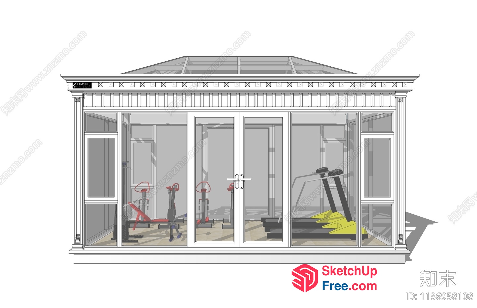 Classic Gym Interior With Glass Walls And Roof 3D SketchUp File