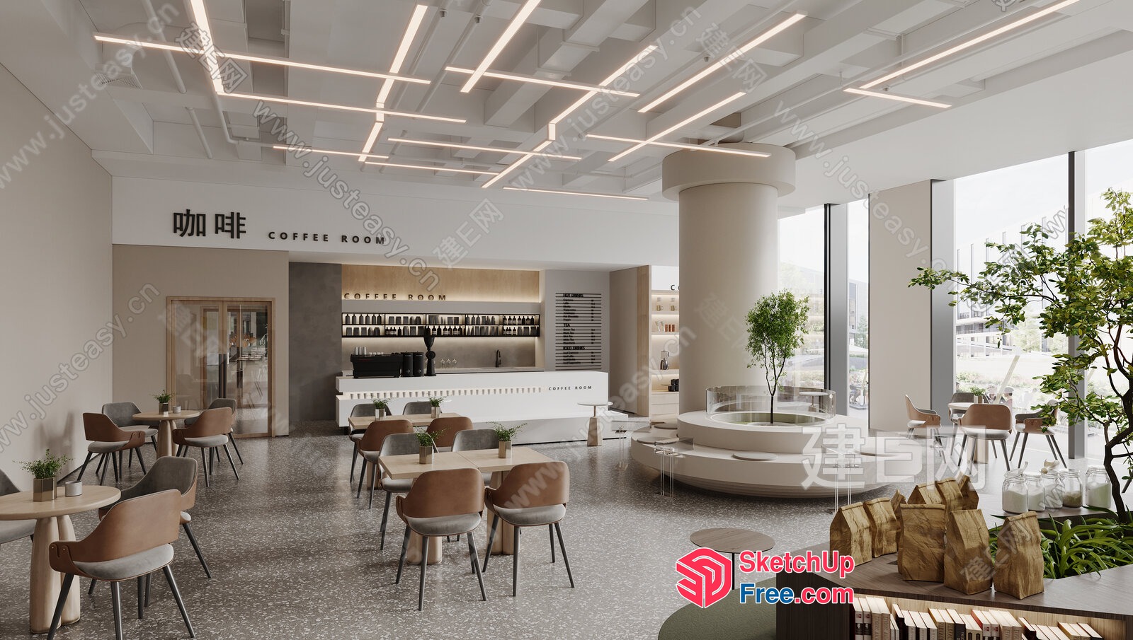 Modern Minimalist Coffee Shop Interior 3D SketchUp File