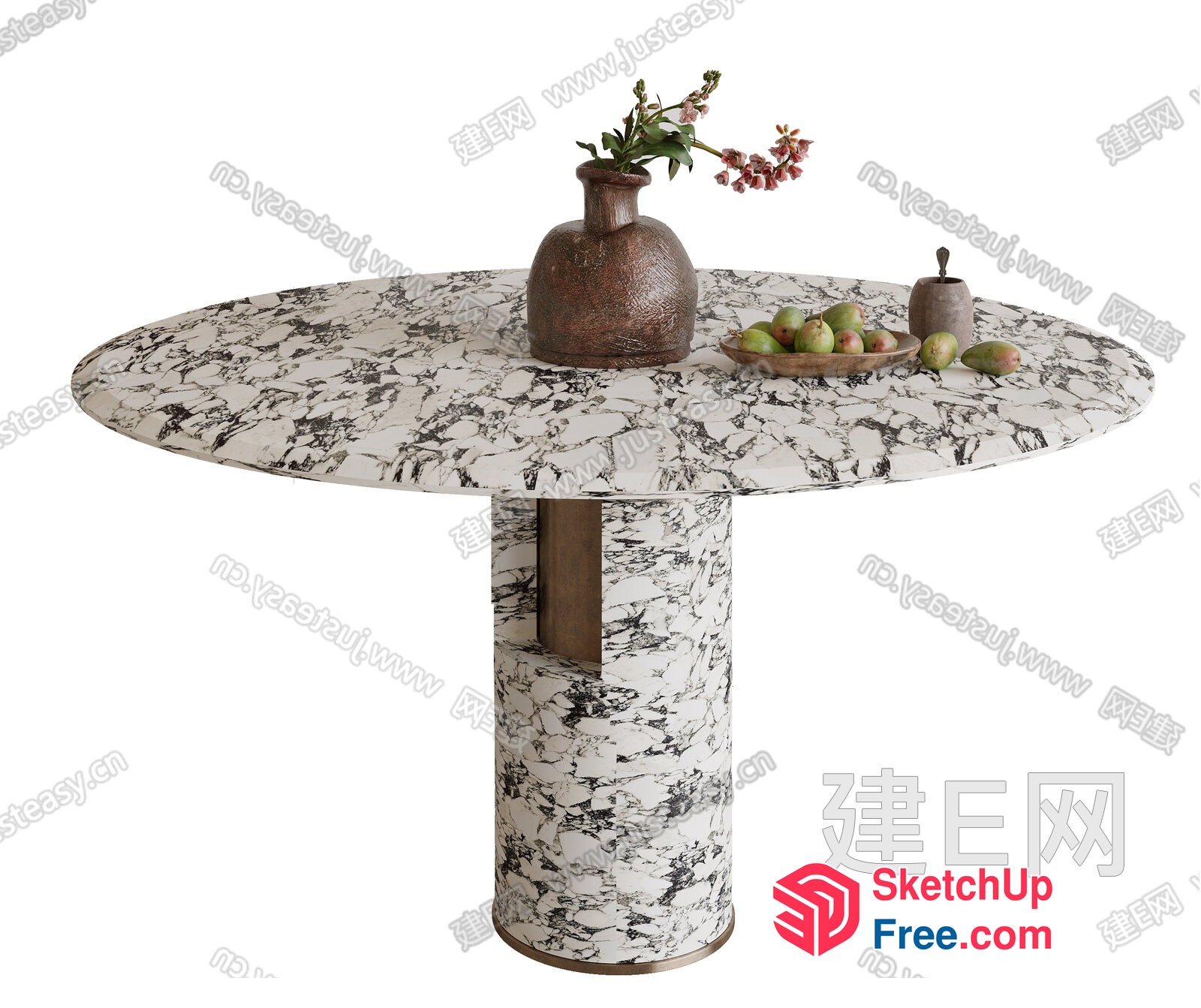 Marble Table With Vase And Fruit Arrangement 3D SketchUp File
