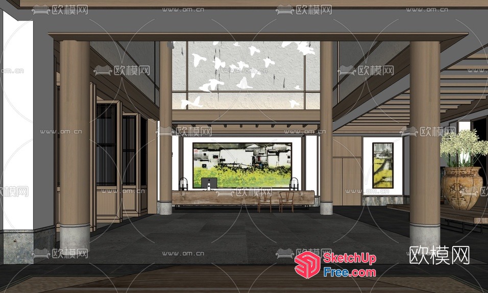 Modern Japanese-Inspired Interior 3D SketchUp File
