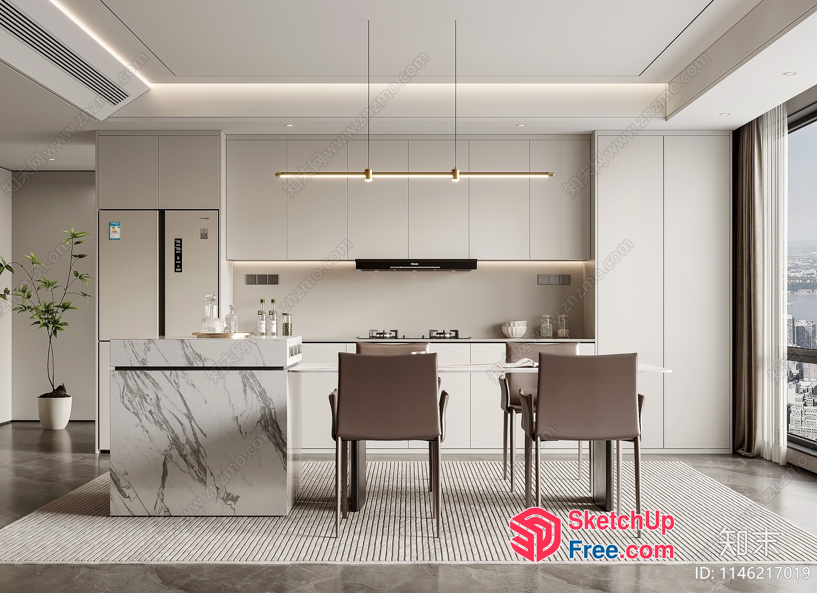 Modern Minimalist Dining Room With Sleek White And Gray Decor 3D SketchUp File
