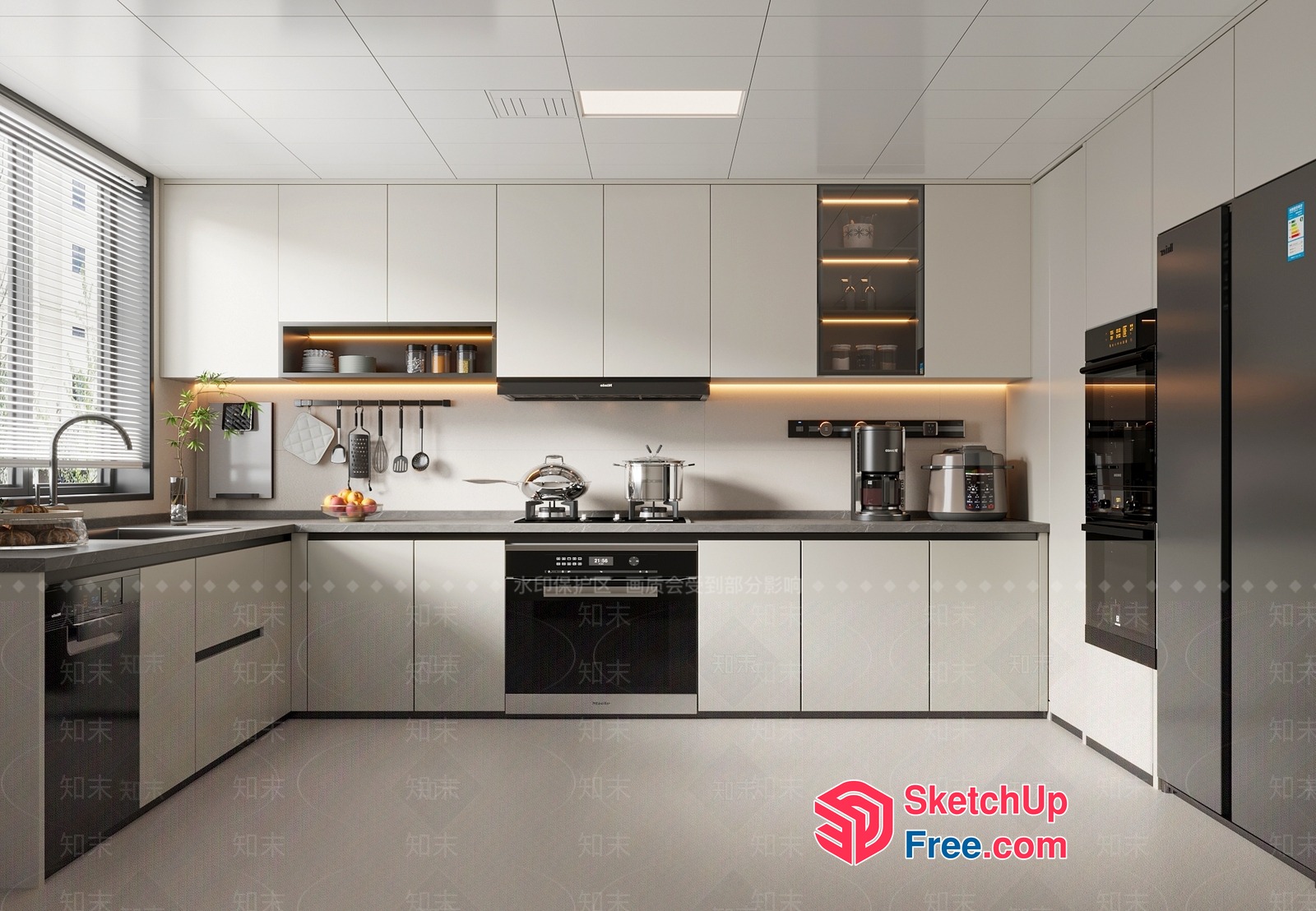 Modern Kitchen Interior With Sleek Appliances And Lighting 3D SketchUp File