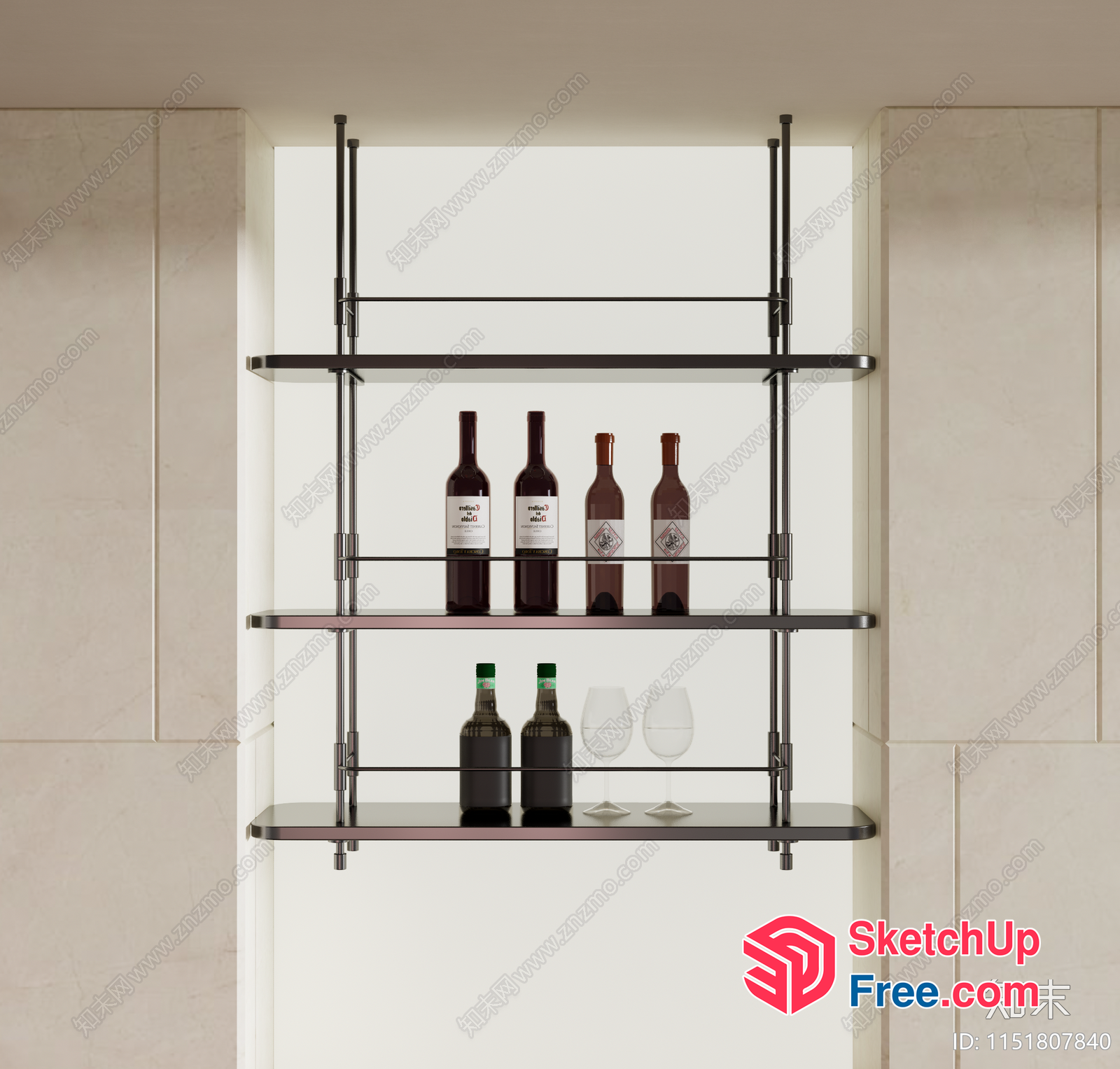 Wine Shelf With Glass Bricks And Modern Design 3D SketchUp File