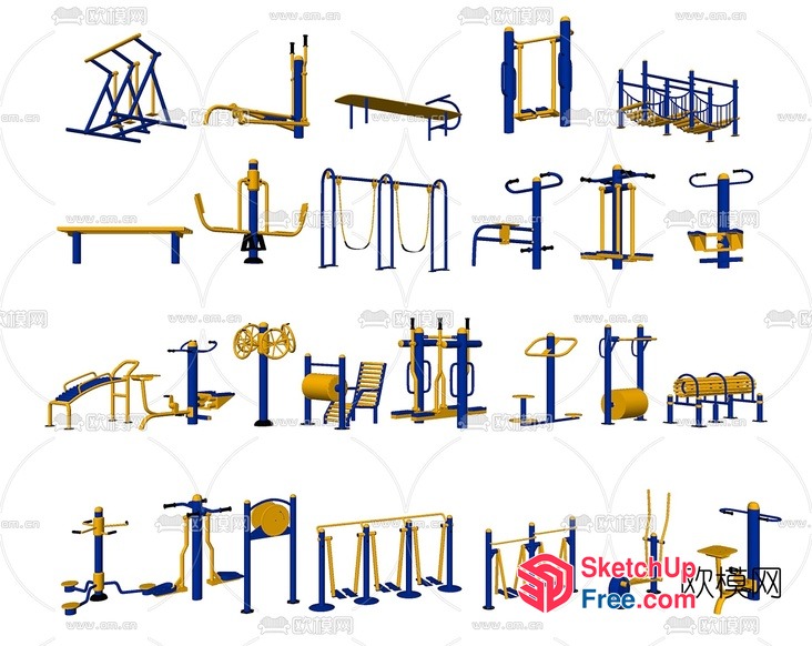 Outdoor Fitness Equipment Collection 3D SketchUp File