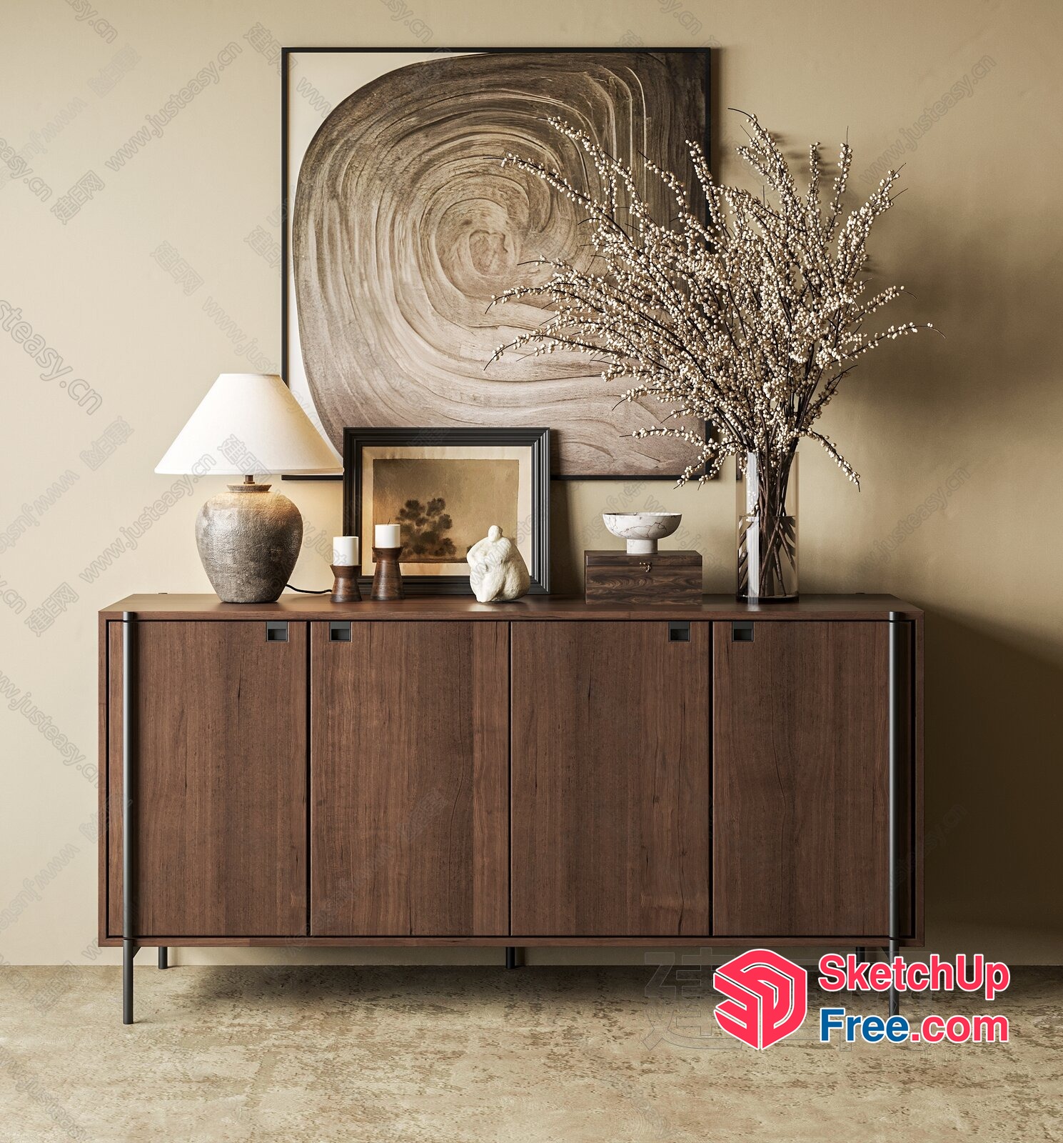 Modern Wooden Sideboard With Decorative Elements 3D SketchUp File
