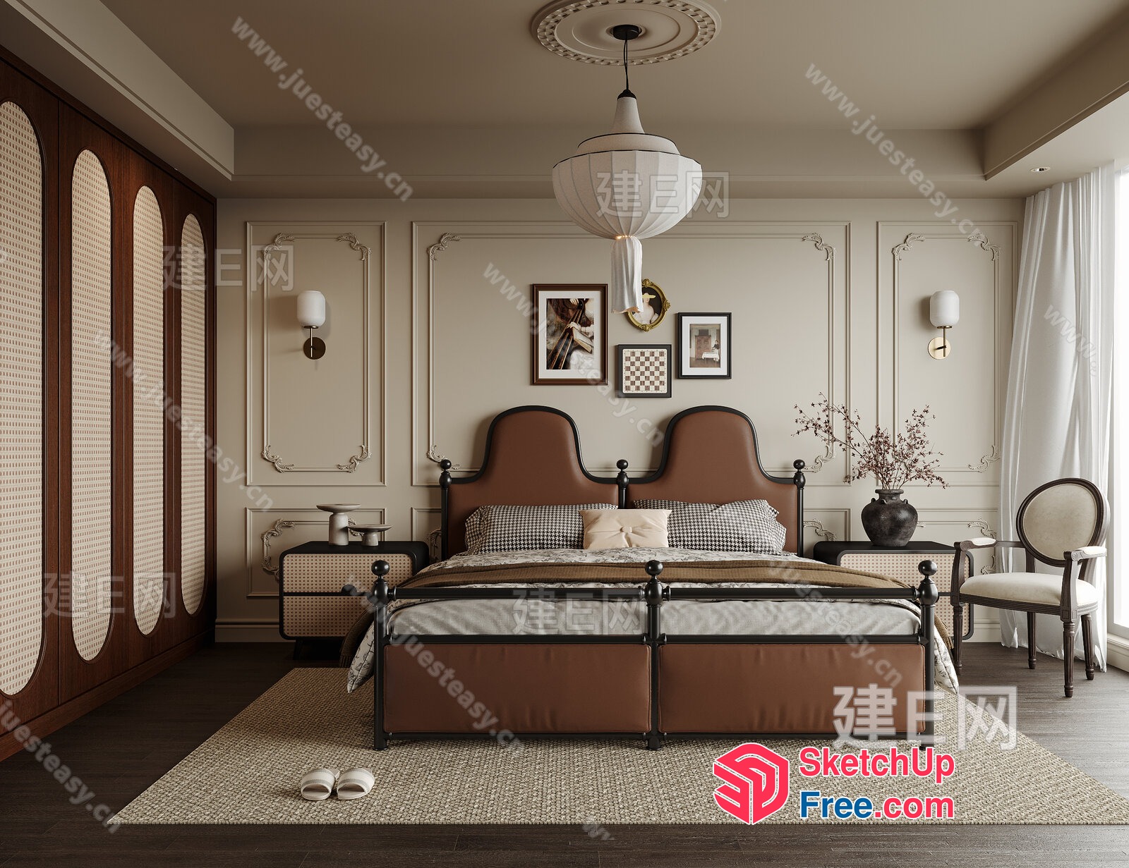 Elegant Vintage Style Bedroom With Ornate Wall Decor 3D SketchUp File