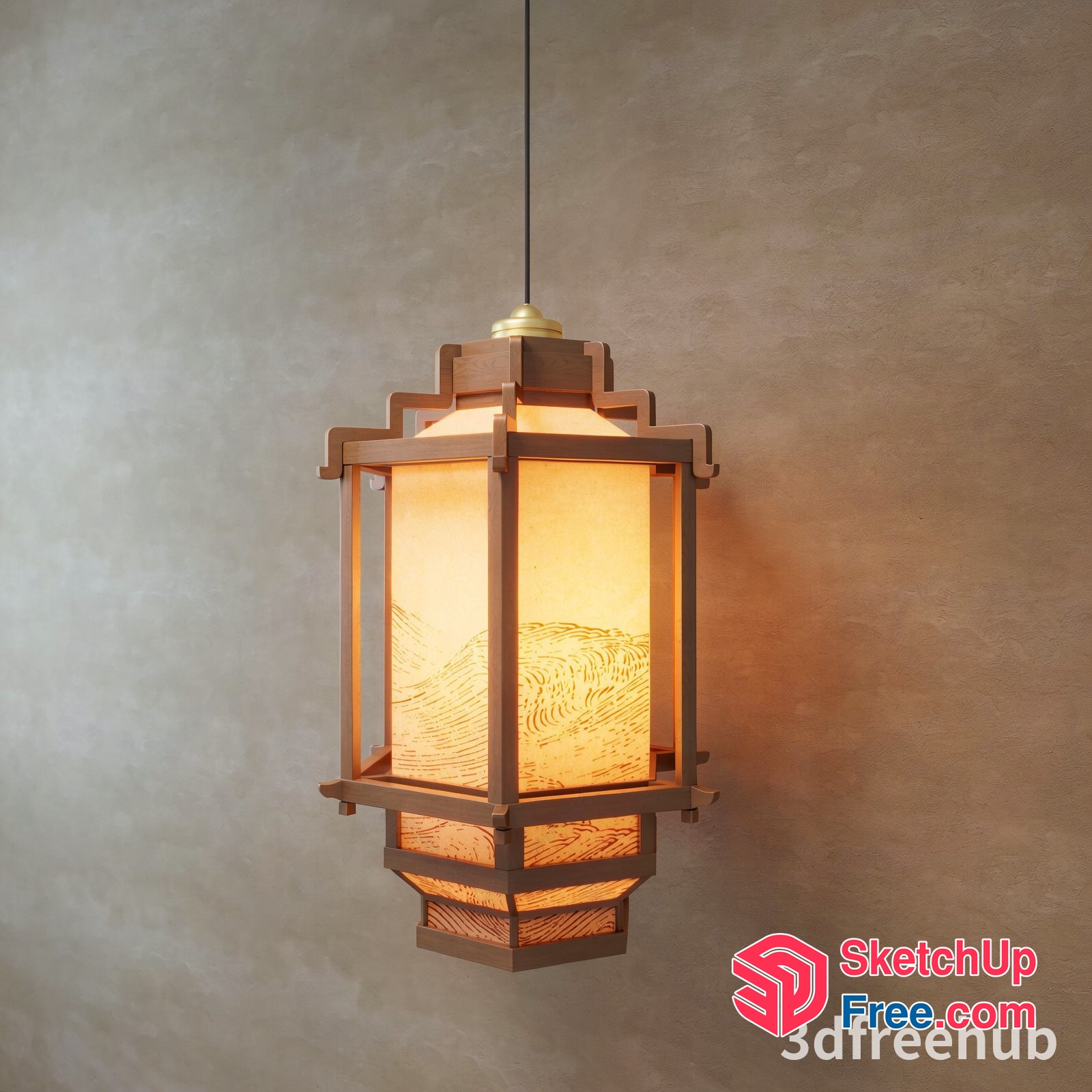 Japanese Style Hanging Lantern With Wooden Frame 3D SketchUp File