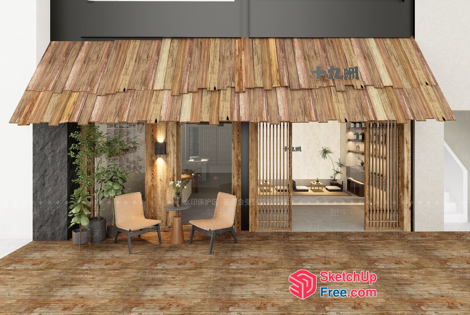 Japanese Style Wood Shingle Roof Exterior 3D SketchUp File