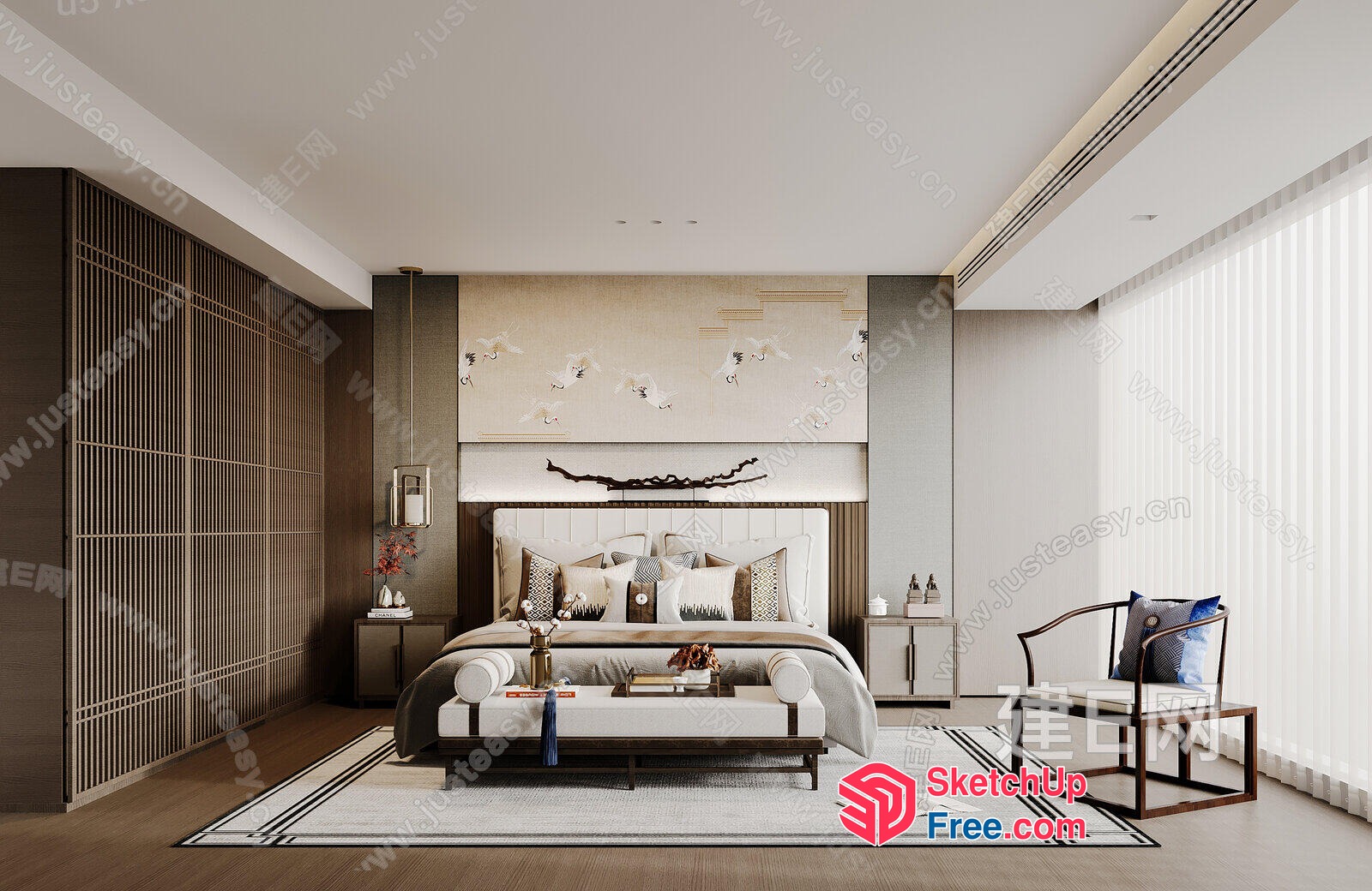 Luxurious Modern Bedroom With Asian-Inspired Decor 3D SketchUp File
