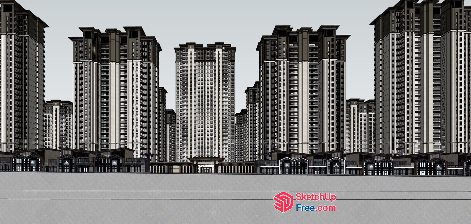 Modern Cityscape With High-Rise Buildings And Urban Landscape 3D SketchUp File
