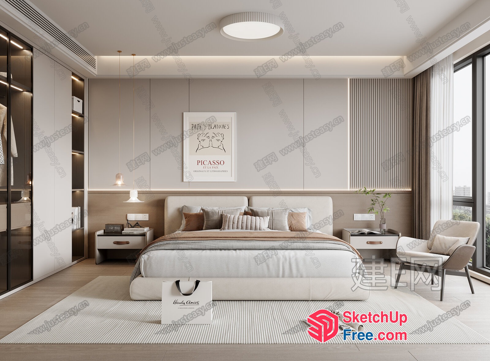 Elegant Minimalist Bedroom Interior 3D SketchUp File