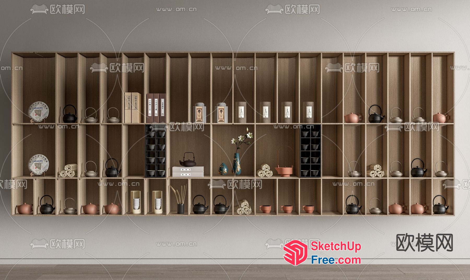 Modern Shelf Unit With Teapots And Decor 3D SketchUp File