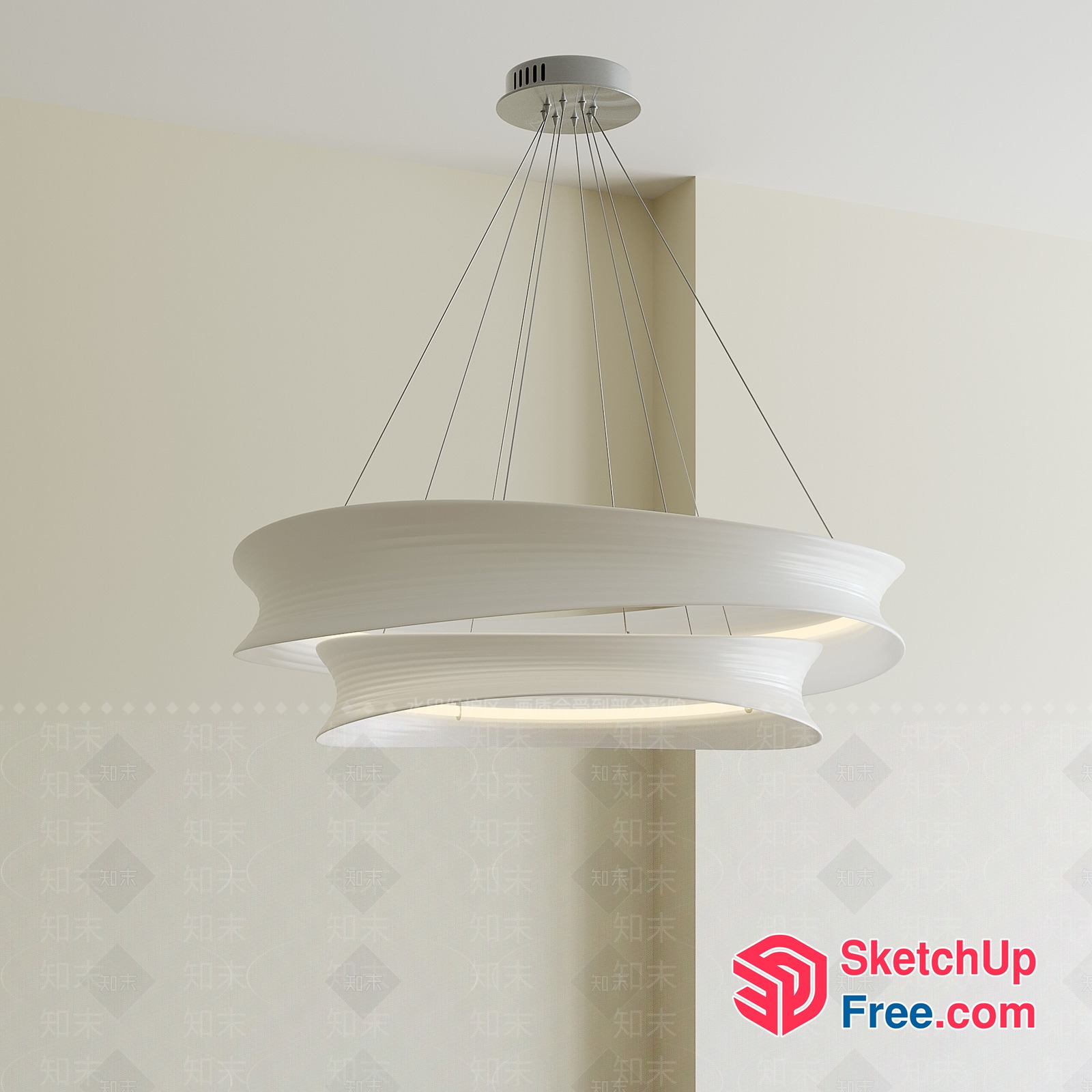 Modern White Suspended Light Fixture 3D SketchUp File