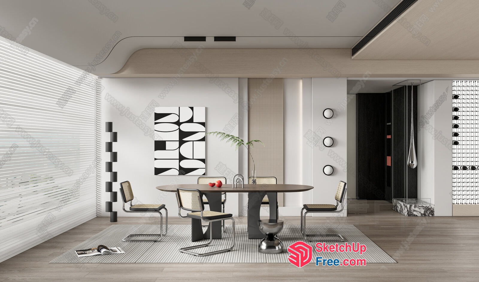 Modern Dining Room With Minimalist Furniture 3D SketchUp File