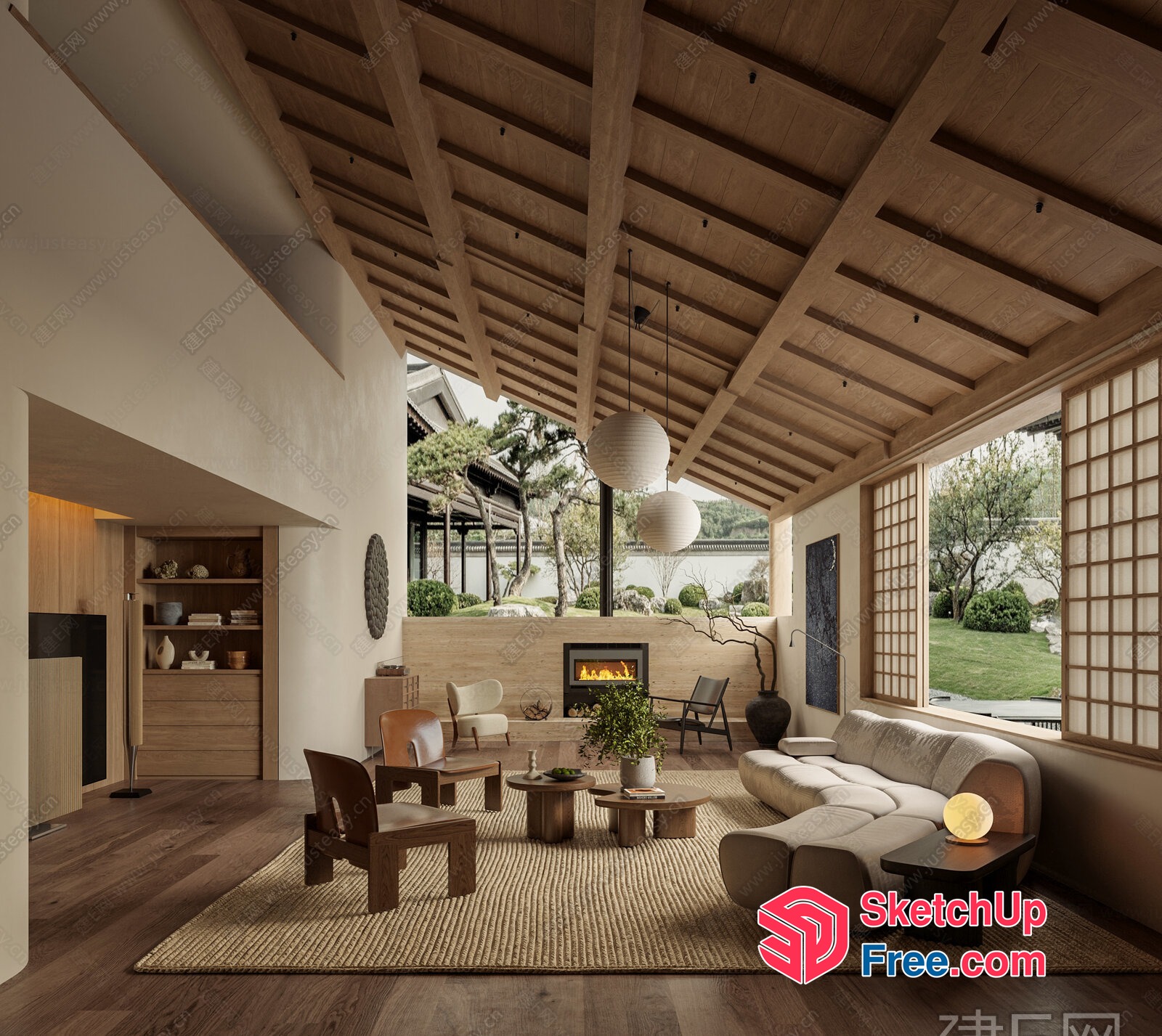 Japanese-Style Living Room With Natural Elements And Traditional Decor 3D SketchUp File