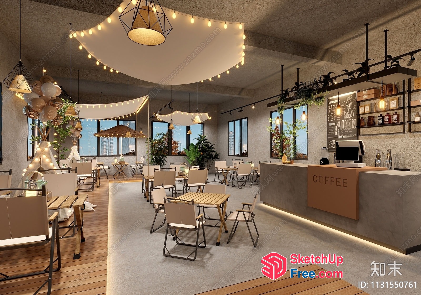 Cozy Modern Coffee Shop With Natural Light And Greenery 3D SketchUp File