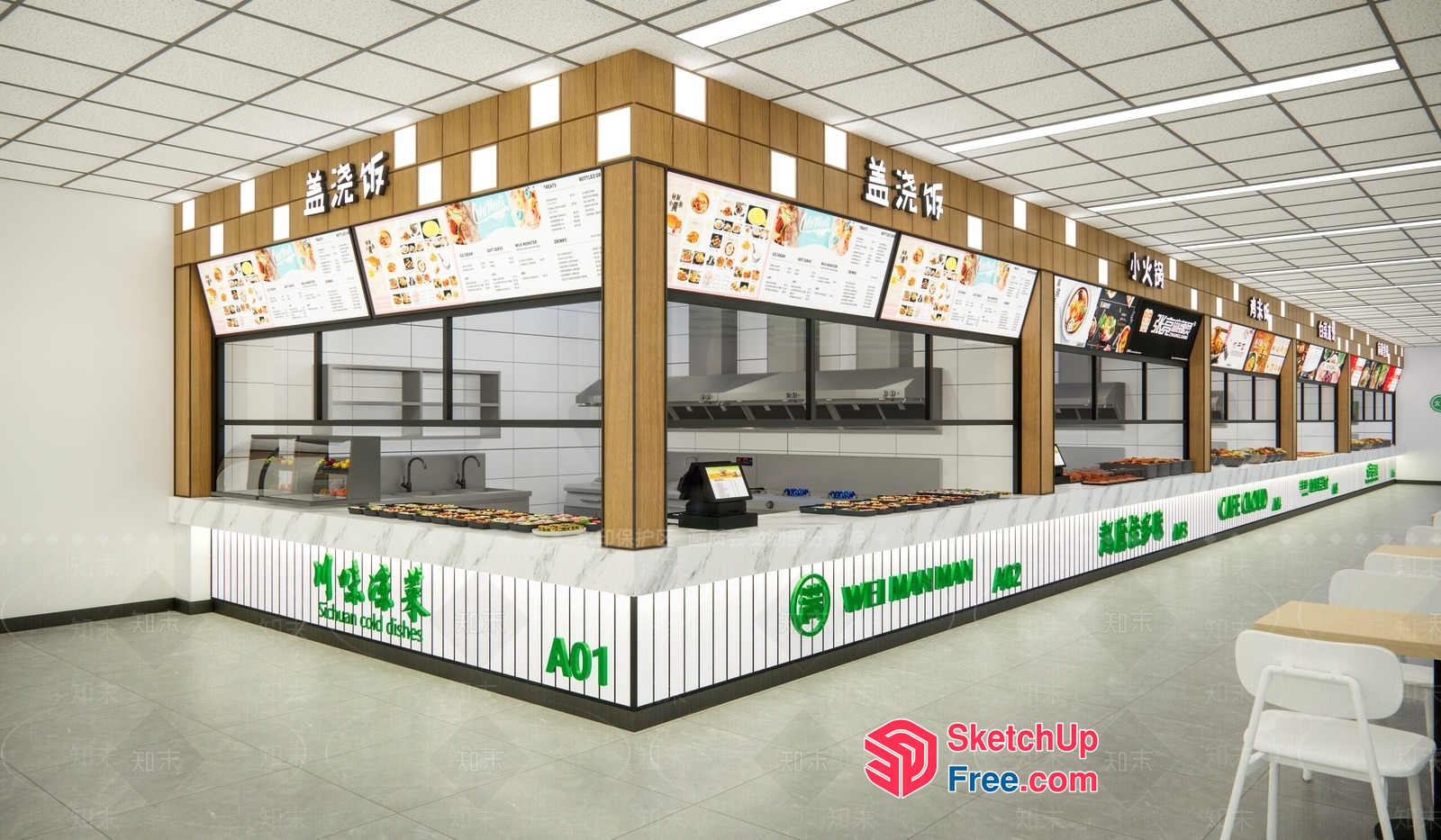 Modern Asian Food Court Interior 3D SketchUp File