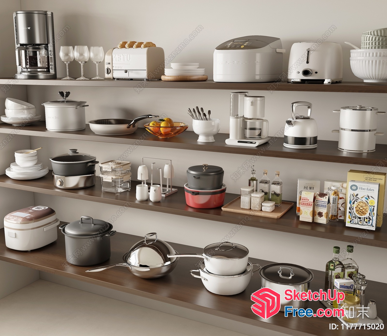Elegant Kitchen Storage With Stainless Steel And Wood Accents 3D SketchUp File