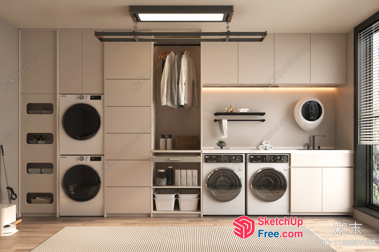 Modern Laundry Room With Sleek Appliances And Storage 3D SketchUp File