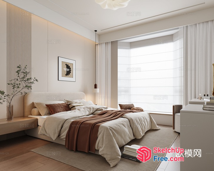 Elegant Minimalist Bedroom With Neutral Tones 3D SketchUp File
