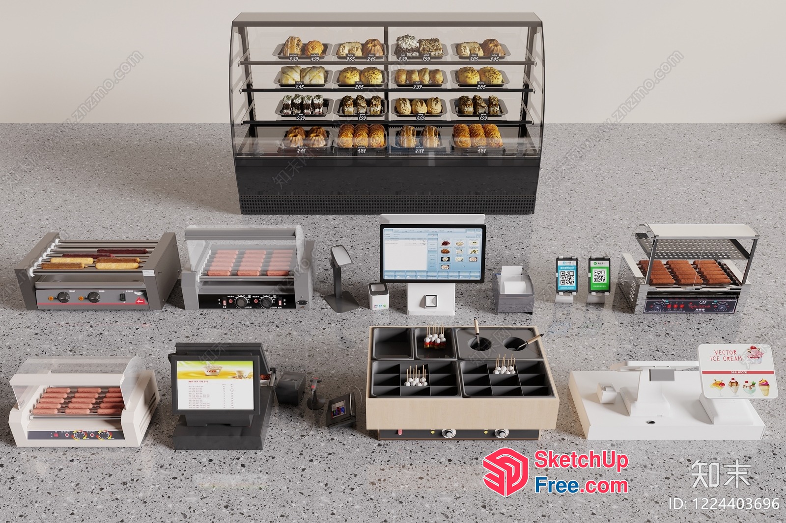 Miniature Food Stall With Display Case And Various Food Items 3D SketchUp File