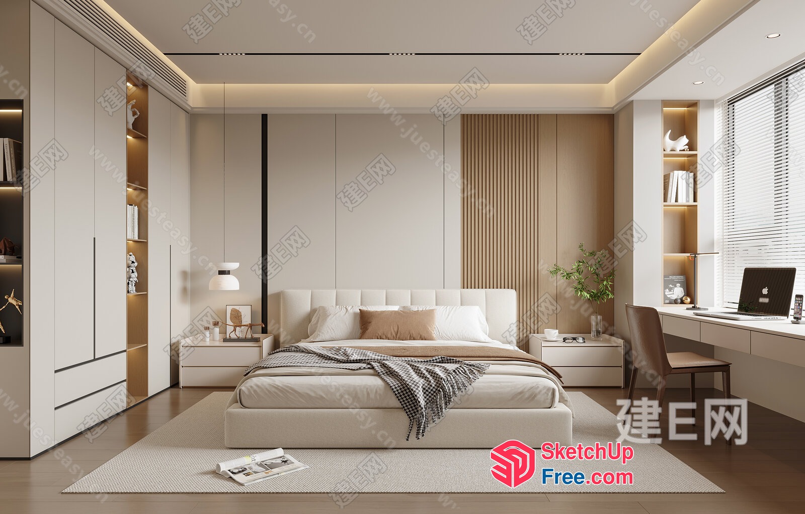 Modern Minimalist Creamy Style Bedroom Interior 3D SketchUp File
