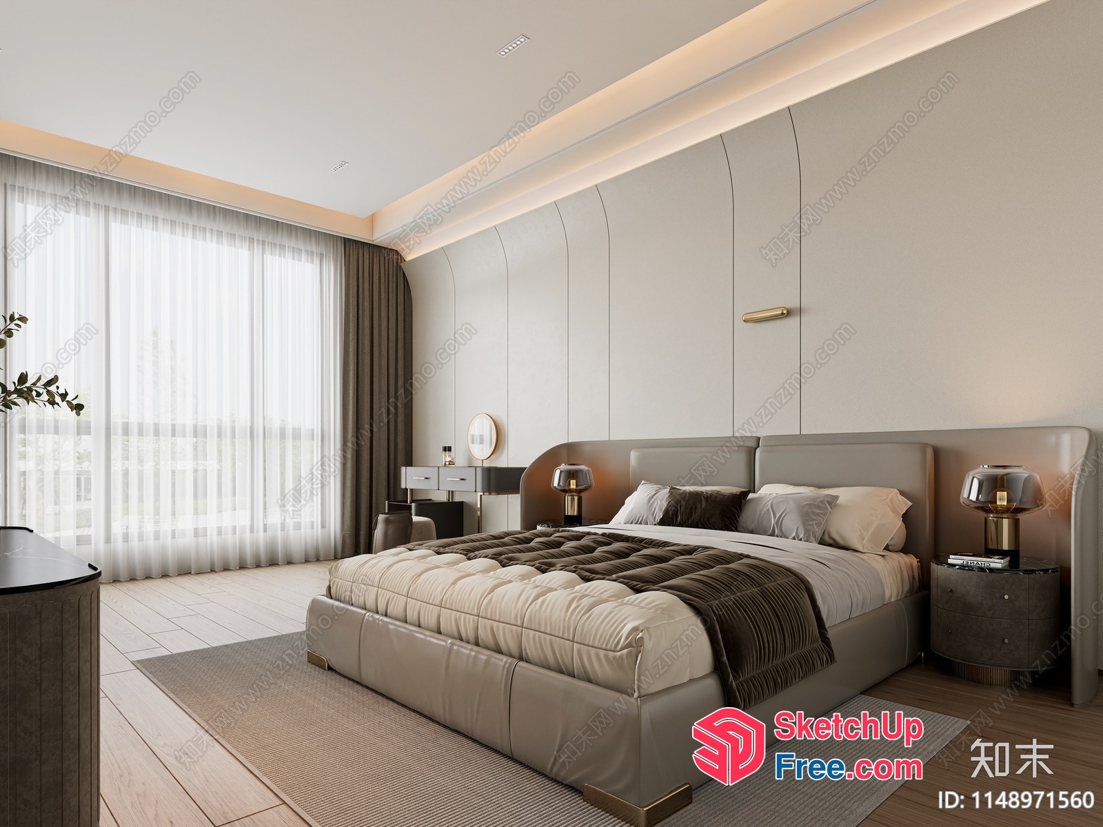 Modern Luxury Bedroom With Large Bed And Elegant Decor 3D SketchUp File