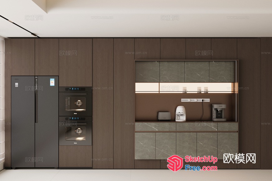 Modern Kitchen With Sleek Appliances And Marble Accents 3D SketchUp File