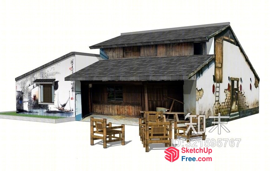 Traditional Japanese Home Exterior With Rustic Decor 3D SketchUp File