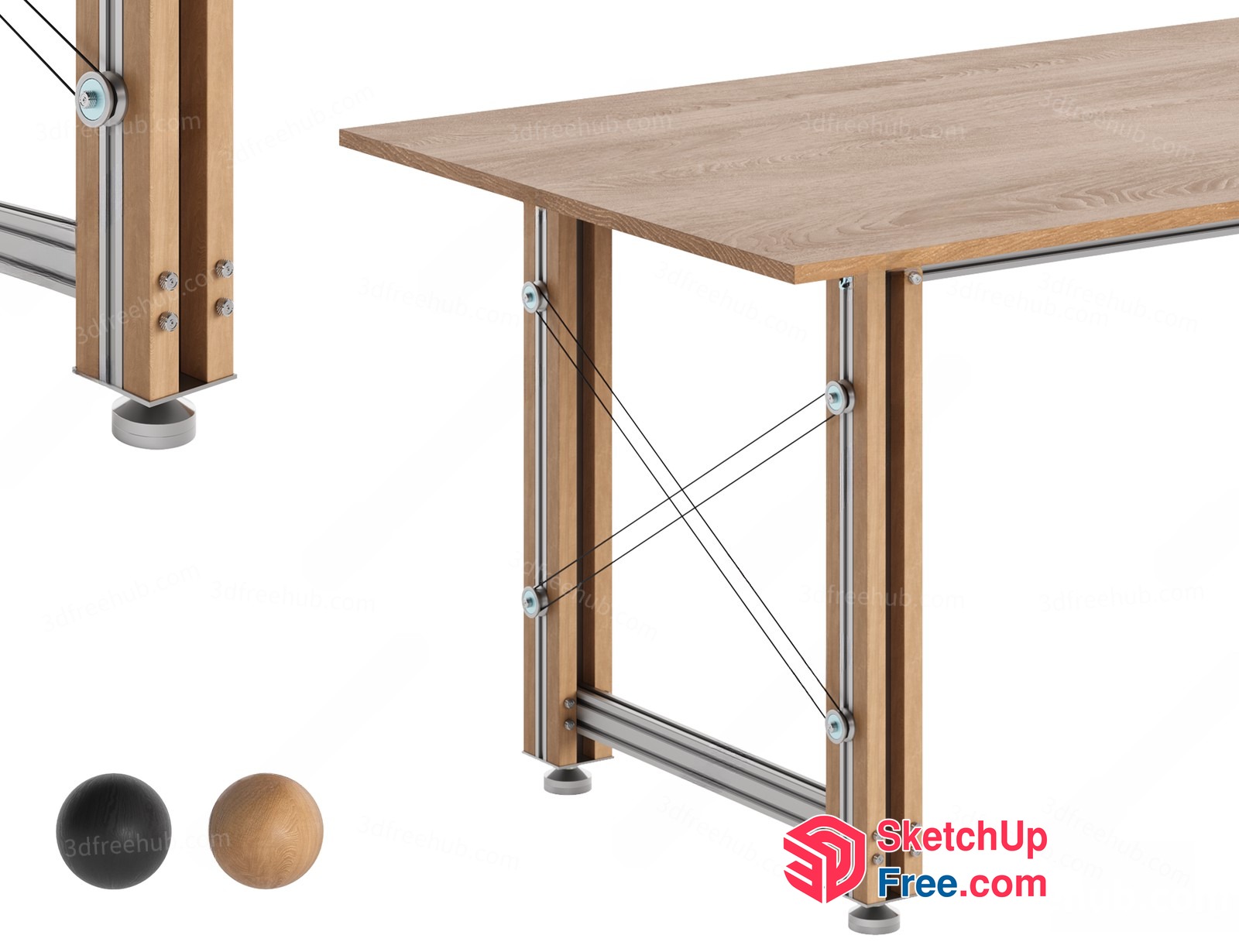 Modern Wooden And Metal Table 3D SketchUp File