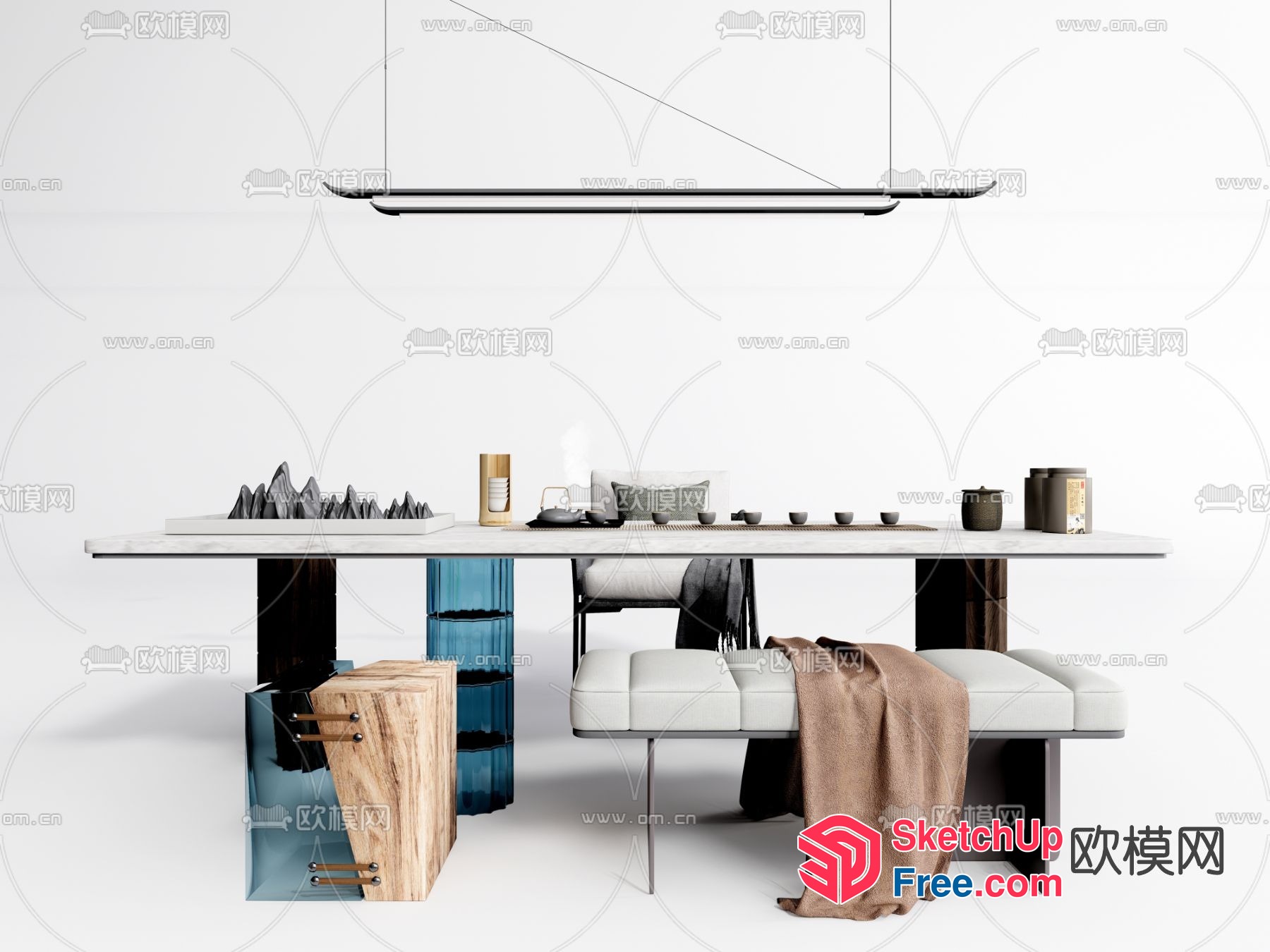 Modern Dining Room With Sleek White Table And Stools 3D SketchUp File