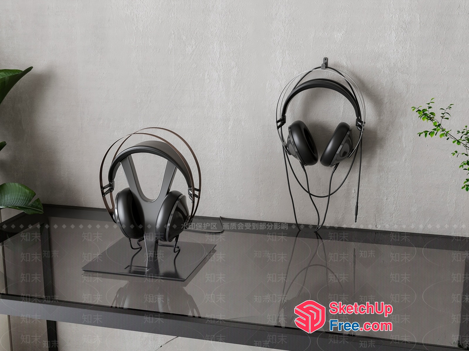 Black Headphones On Glass Table 3D SketchUp File