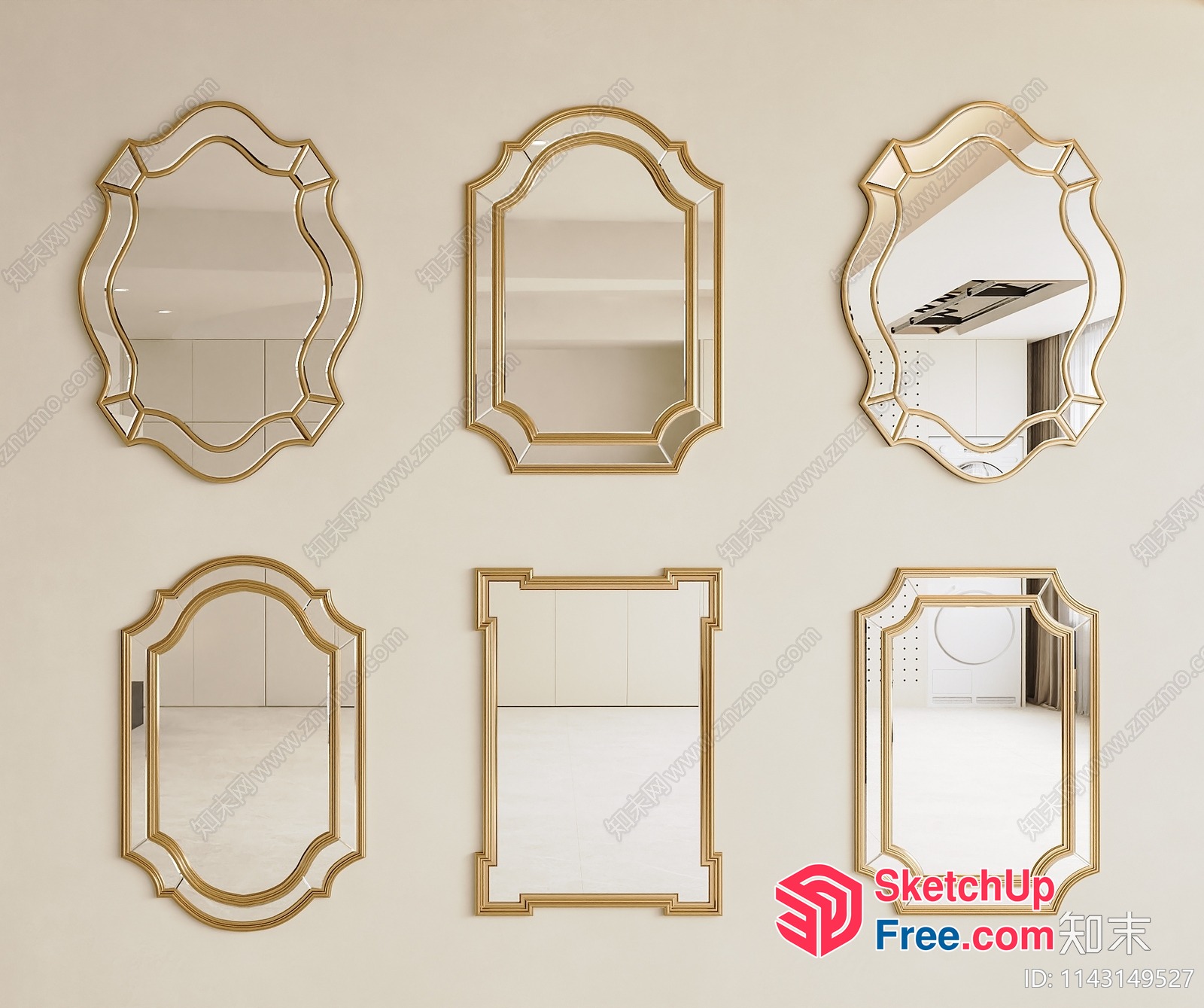 Elegant Wall Decorative Mirror Set 3D SketchUp File