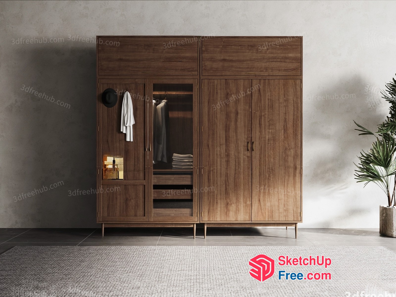 Wooden Wardrobe With Built-In Lighting 3D SketchUp File