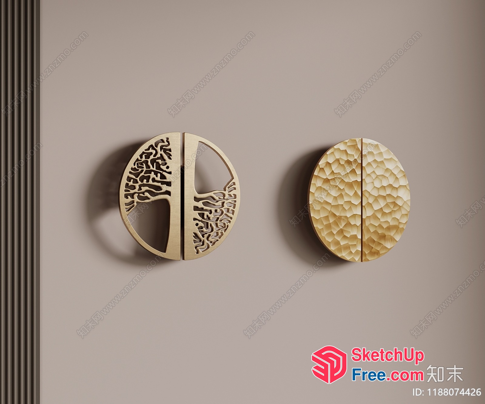 Two Circular Decorative Elements With Tree And Textured Patterns 3D SketchUp File