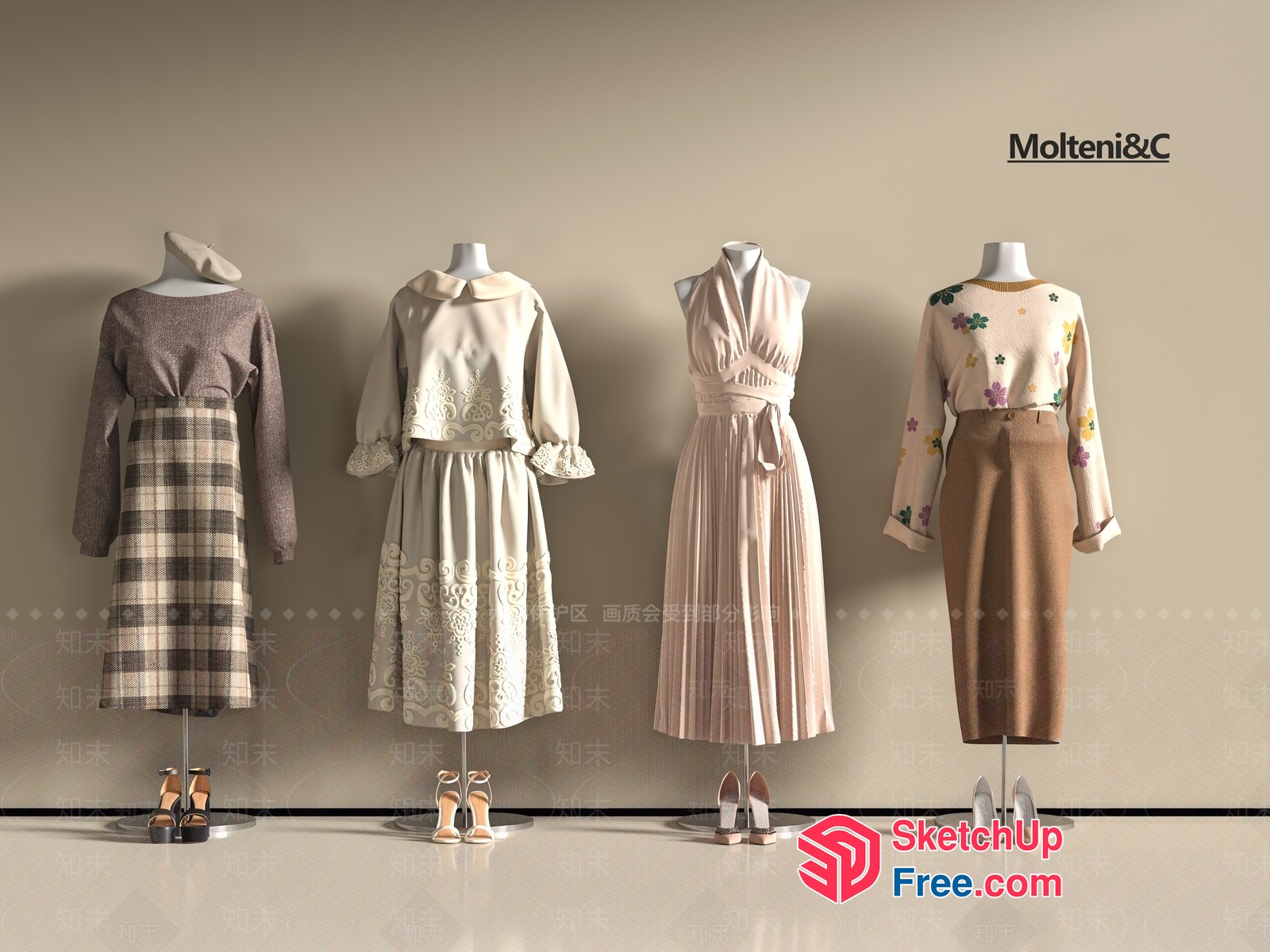 Elegant Fashionable Dresses And Shoes 3D SketchUp File