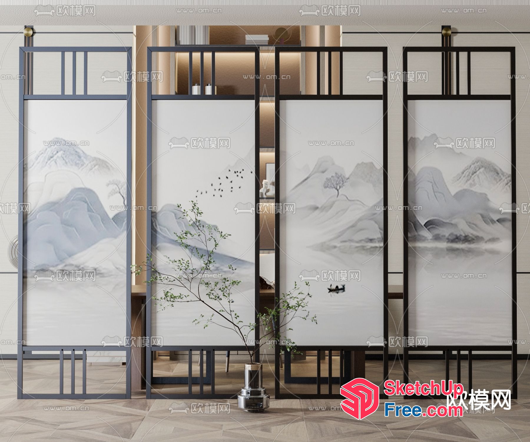 Elegant Modern Asian-Inspired Partition Screen 3D SketchUp File