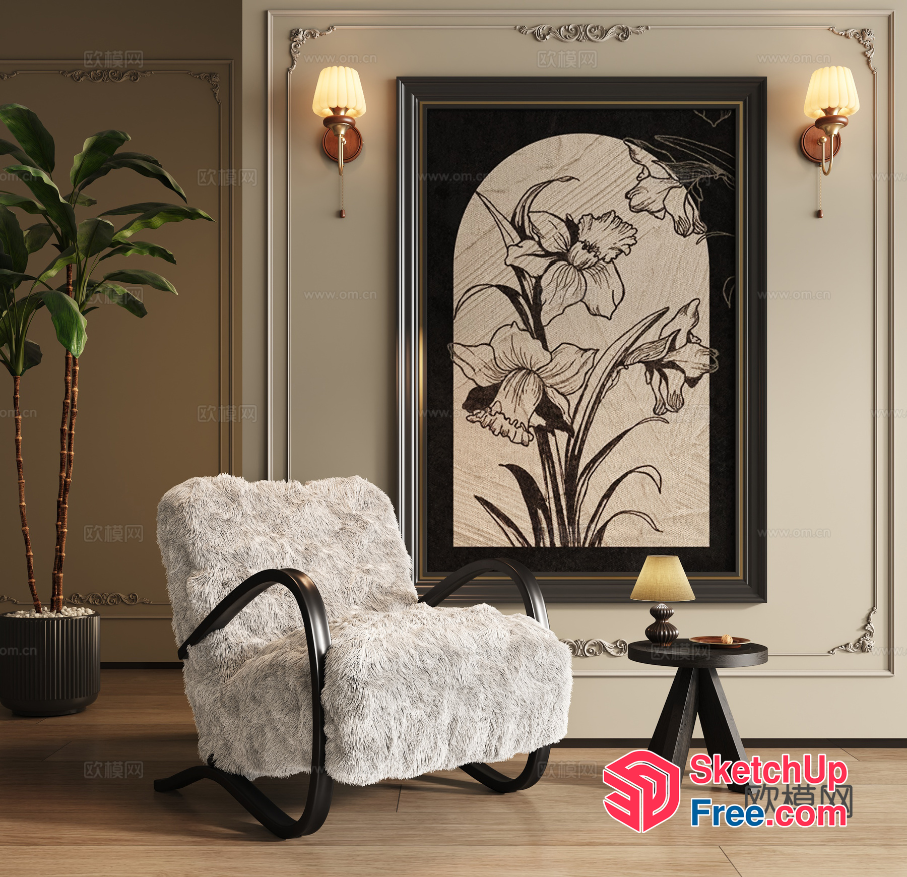 Luxurious Modern Living Room With Elegant Artwork And Cozy Furniture 3D SketchUp File