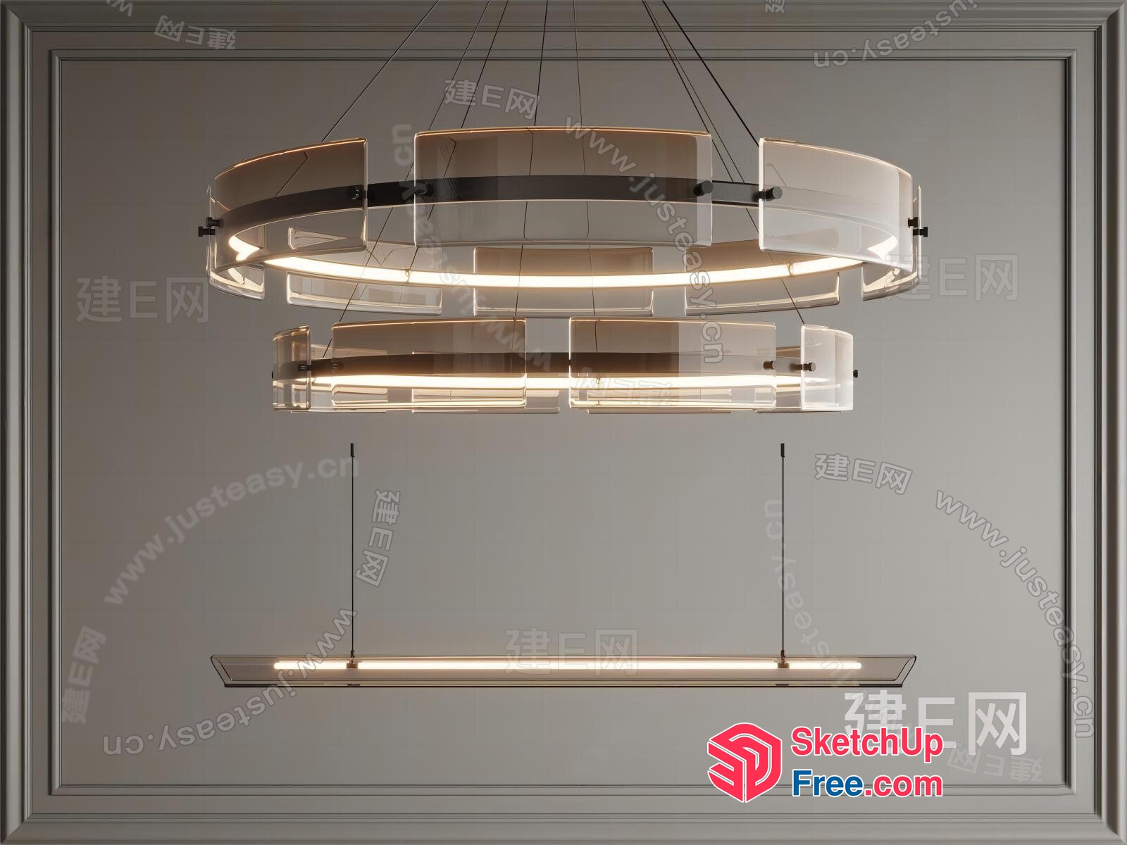 Modern Glass And Metal Chandelier 3D SketchUp File