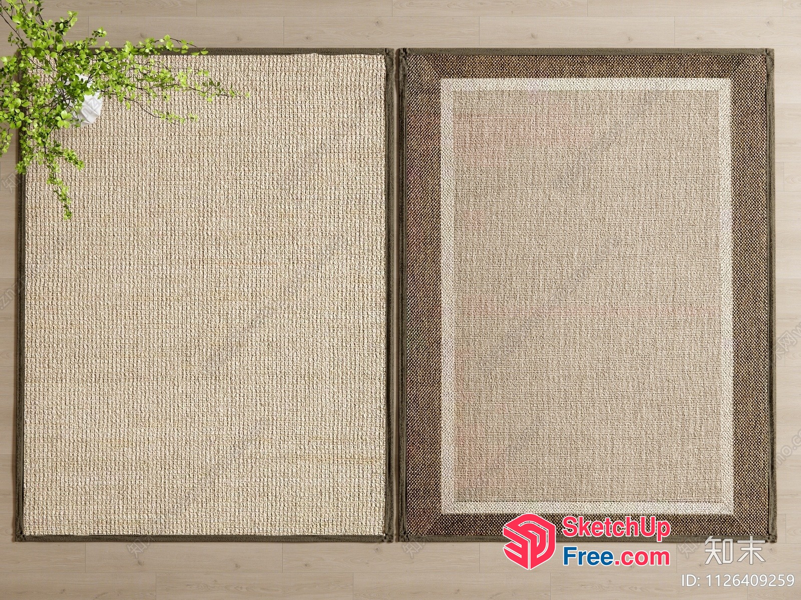 Aerial View Of Two Rugs On A Wooden Floor 3D SketchUp File