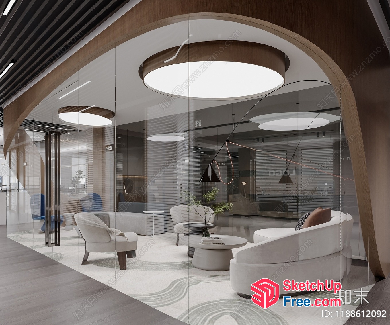 Modern Minimalist Office Space With Glass Curtain Wall 3D SketchUp File