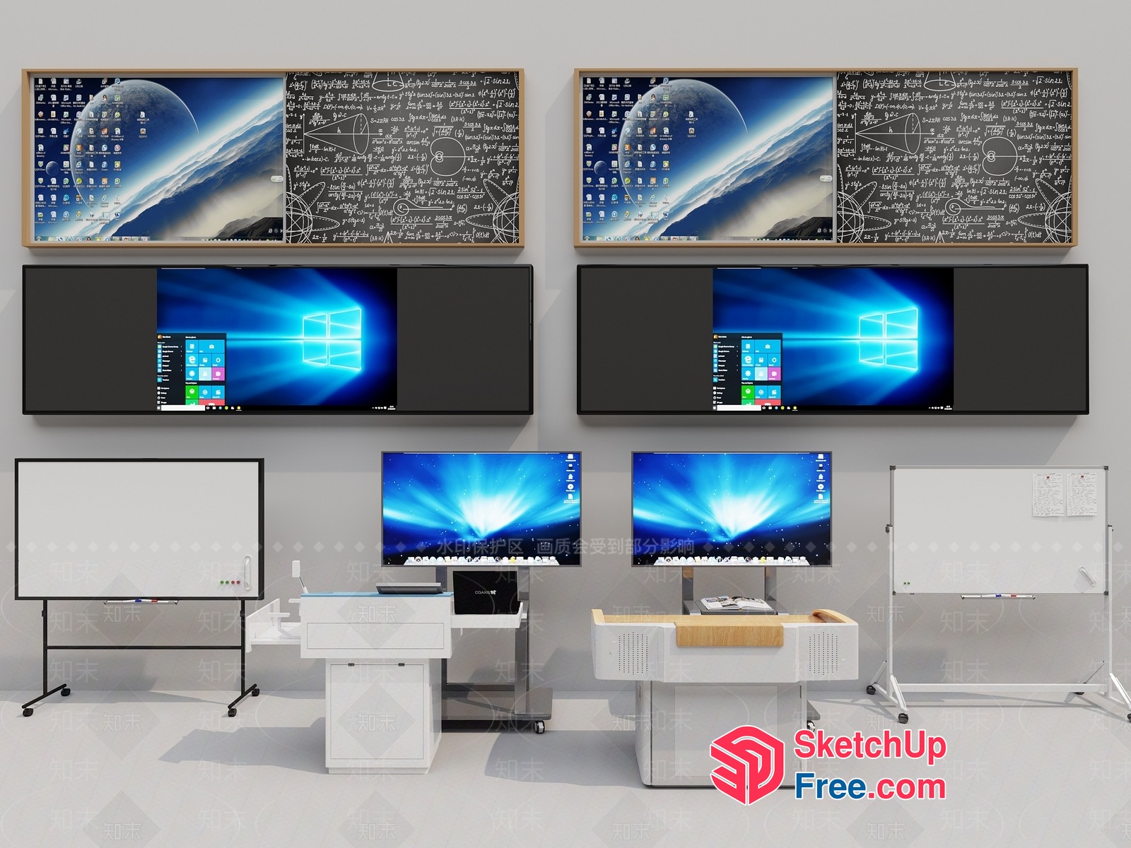 Modern Office Space With Dual Desks And Large Screen Monitors 3D SketchUp File