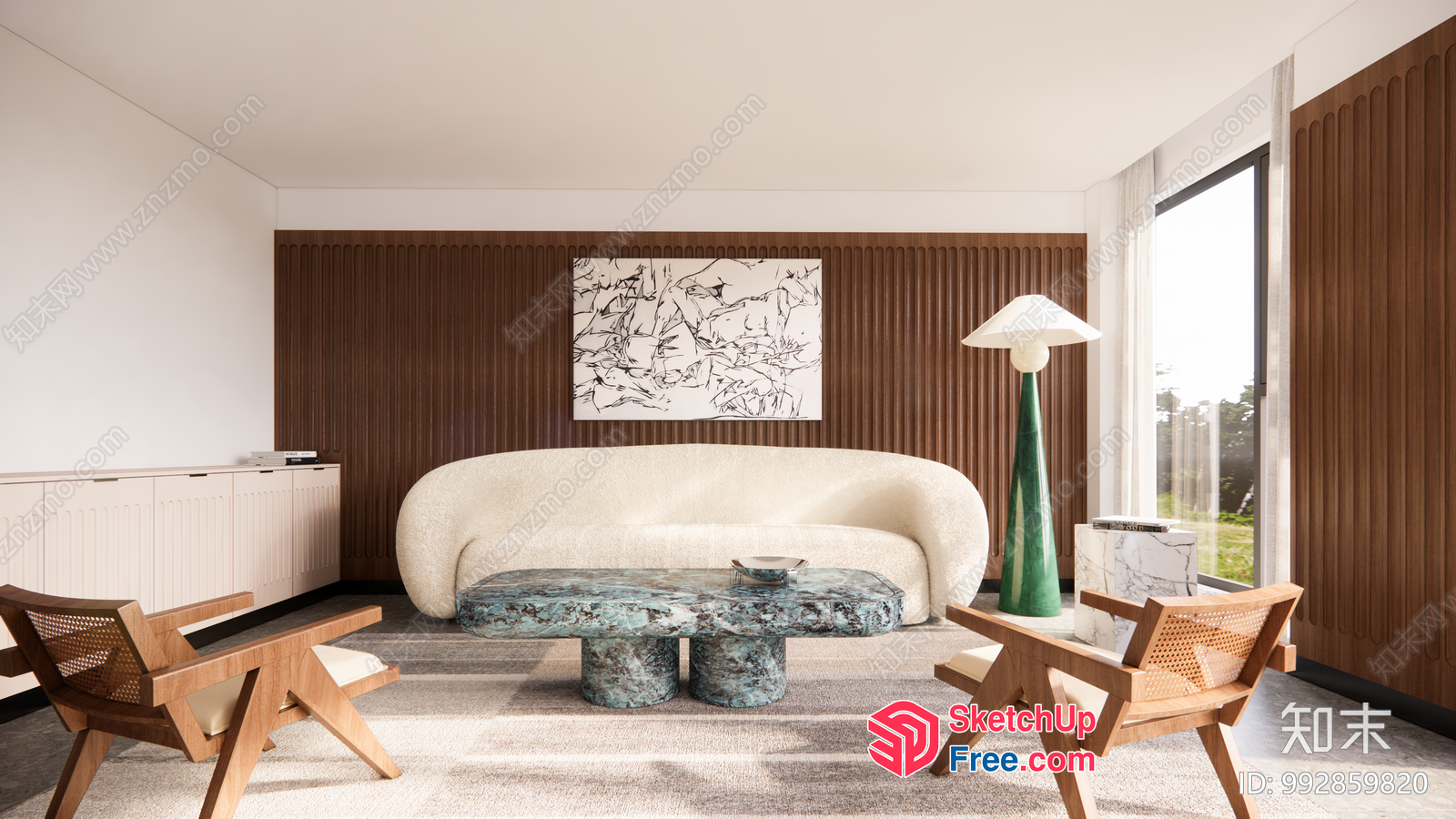 Elegant And Modern Living Room With Creamy Style Sofa 3D SketchUp File