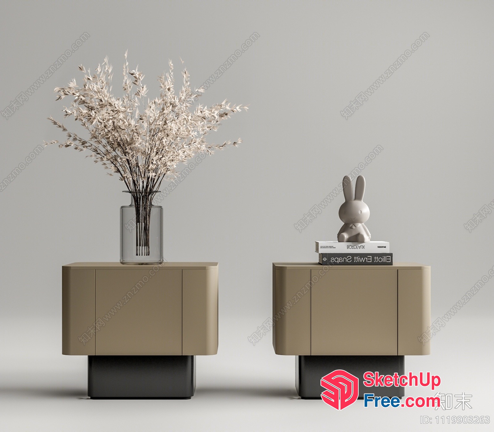 Modern Minimalist Side Tables With Vase And Rabbit Decoration 3D SketchUp File