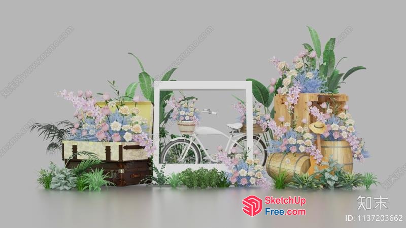 Elegant White Bicycle Surrounded By Pastel Flowers 3D SketchUp File