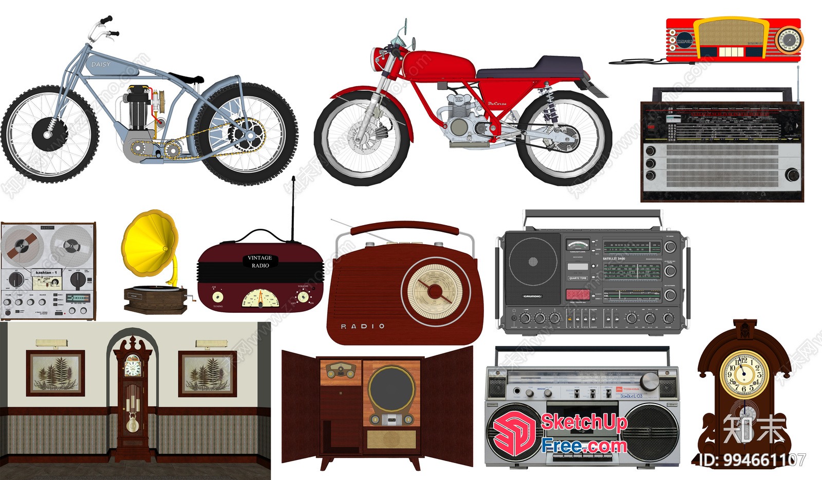 Classic European-Style Interior With Vintage Radio And Motorcycle Collection 3D SketchUp File