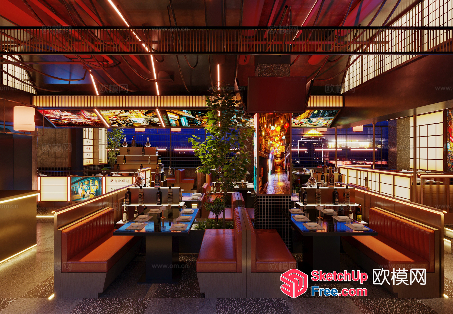 Modern Japanese Restaurant Interior With Sleek And Sophisticated Design 3D SketchUp File